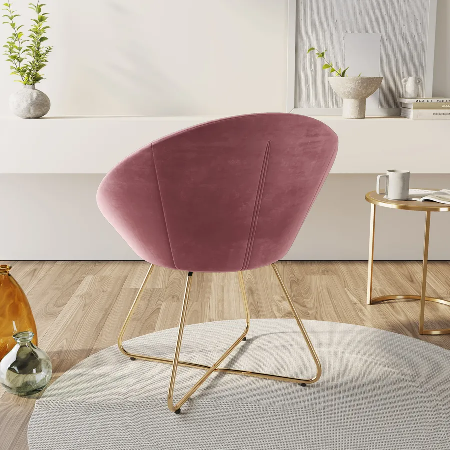 Poltrona in velluto rosa antico con gambe dorate Cross