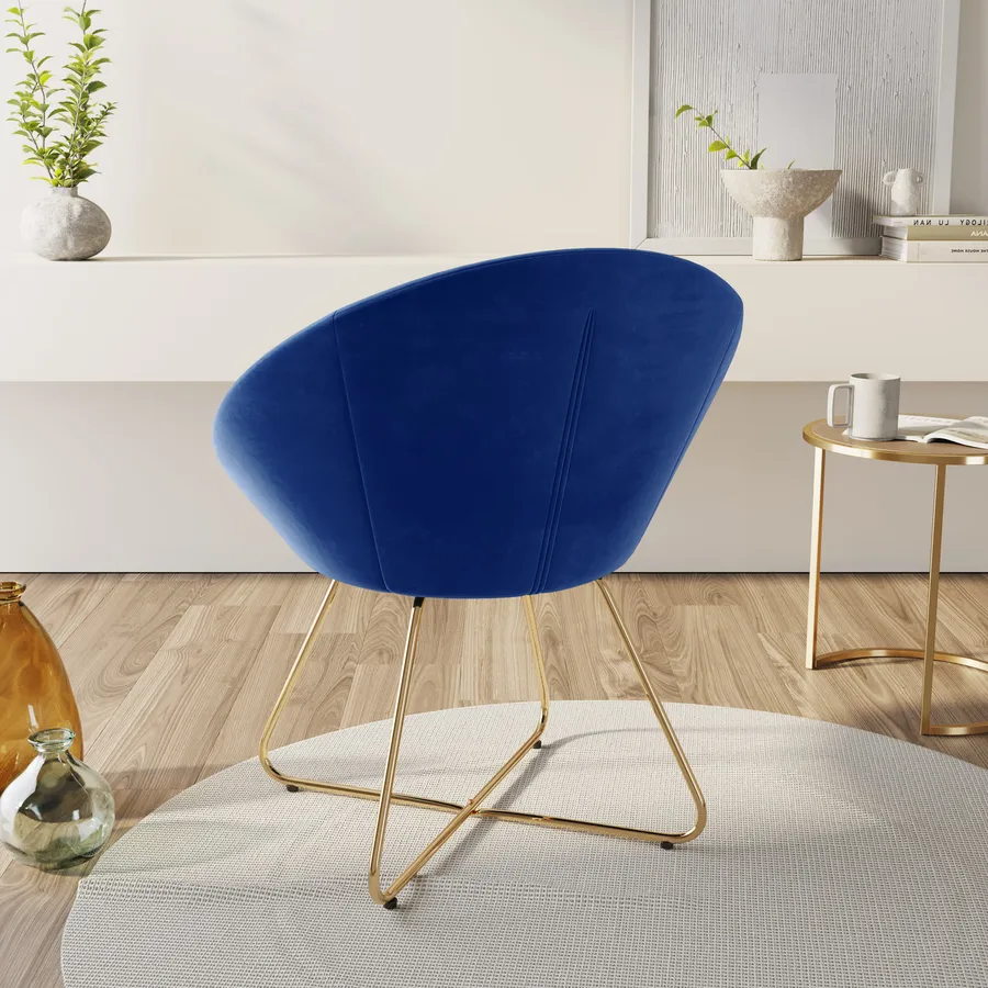 Poltrona in velluto blu con gambe dorate Cross