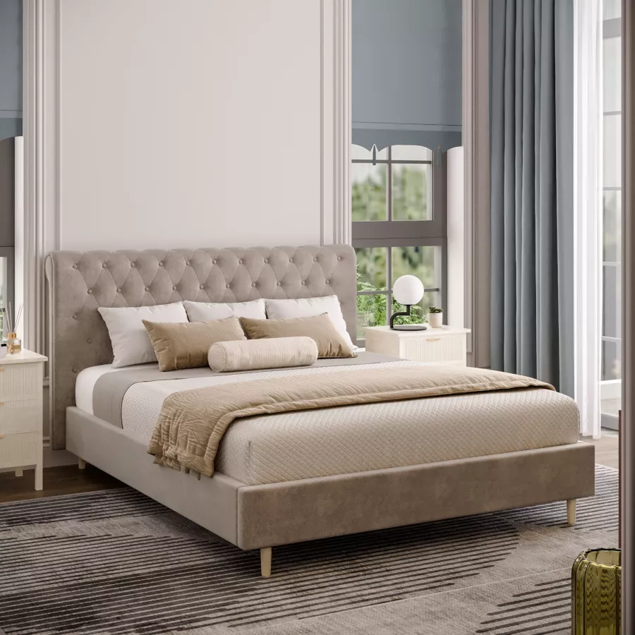 Letto Tessuto PARIS 160 x 200 cm Grigio