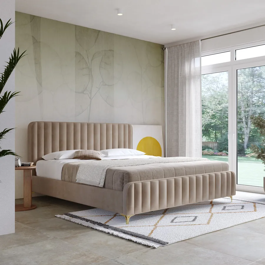 Glory Furniture Suffolk - Letto Matrimoniale Imbottito In Velluto Rosa, Con Testiera Trapuntata