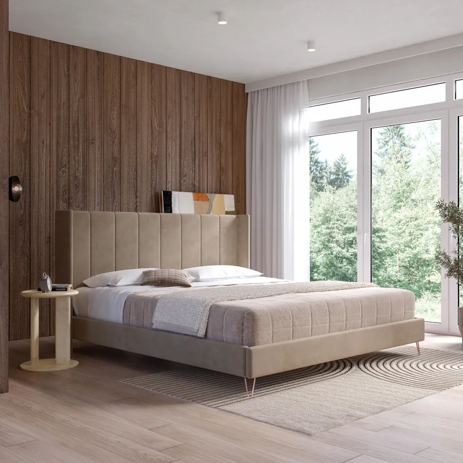 Soweiz Letto Matrimoniale Imbottito Con Contenitore E Pistone Idraulico – Rivestito In Lino – Beige 160x200 Cm - 2