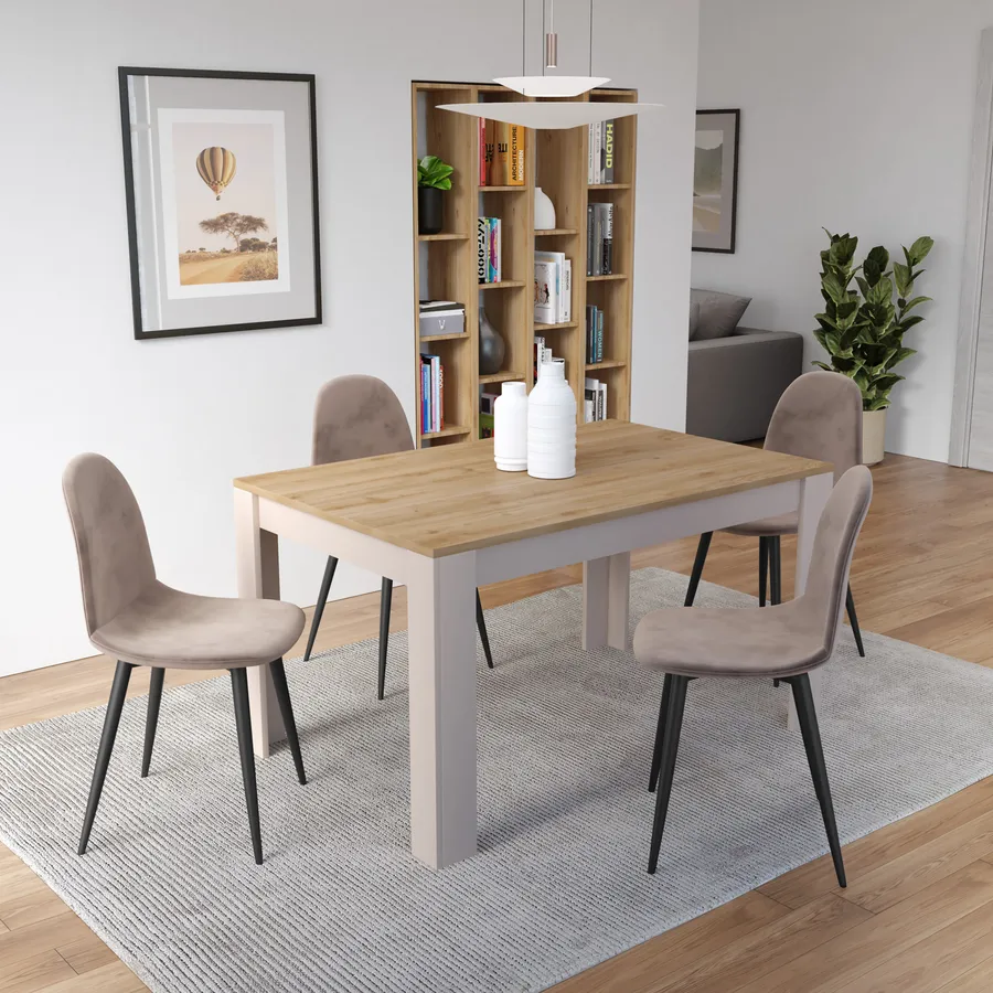 Tavolo da pranzo allungabile in legno naturale e metallo nero, 140-180