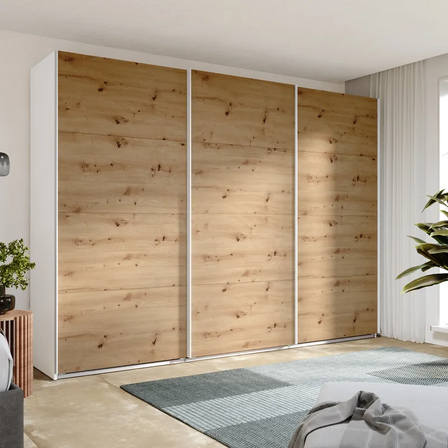 Madia Per Soggiorno 147x40 Cm Bianco Opaco E Rovere Chiaro – 2 Ante Scorrevoli E 3 Cassetti