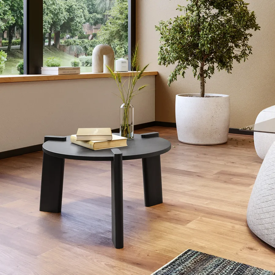 Tavolino Rotondo Stile Moderno In Legno Noce, Perfetto Per Soggiorno E Camera Da Letto