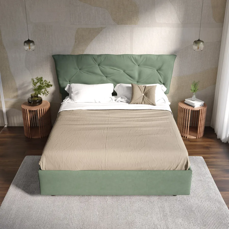 OLIVIBED Letto Matrimoniale Imbottito 160x200 Cm | Struttura Con Schienale In Lino, Grigio, Senza Materasso
