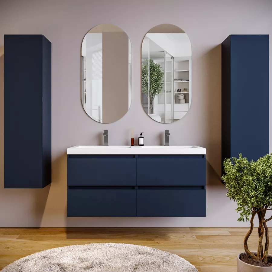 Mobile bagno sospeso 120 cm blu satinato con lavabo integrato e ...