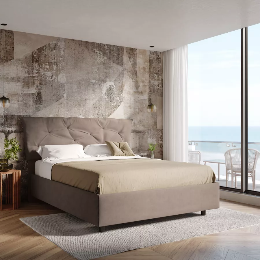 Letto contenitore in tessuto grigio e LED multicolore 160x200cm