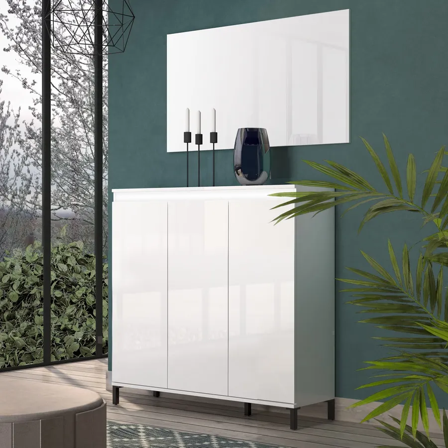 Credenza 138x110h cm bianco lucido con 3 ante - Gwen