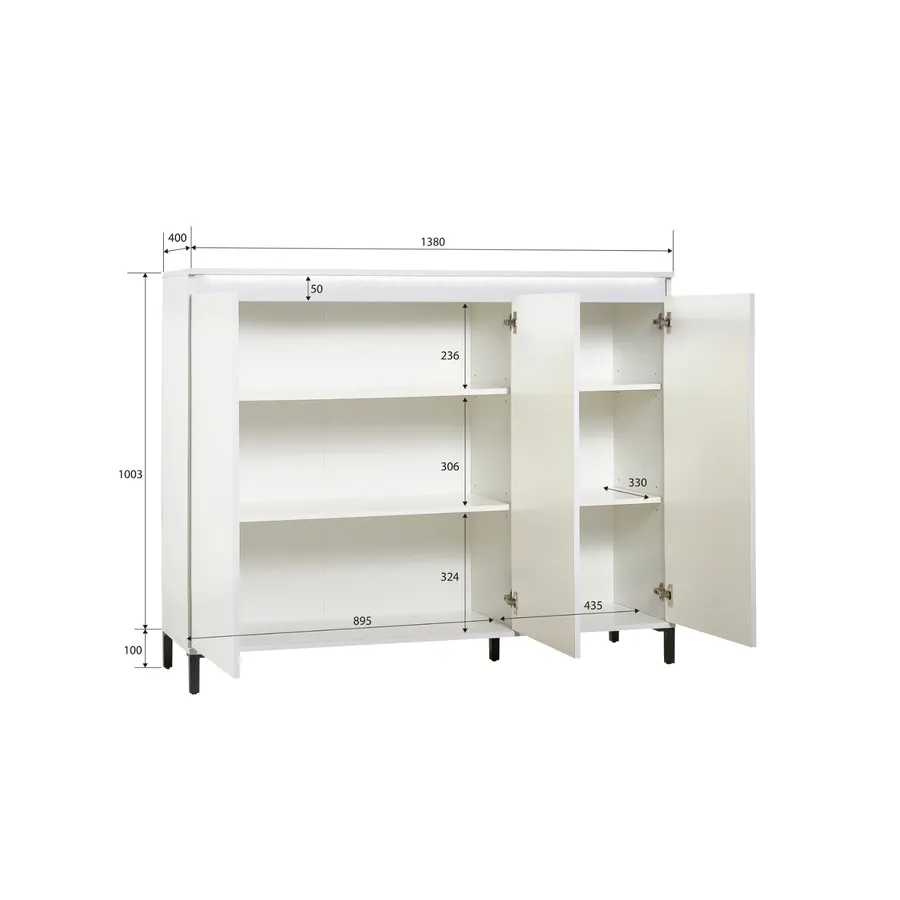 Credenza 138x110h cm bianco lucido con 3 ante - Gwen