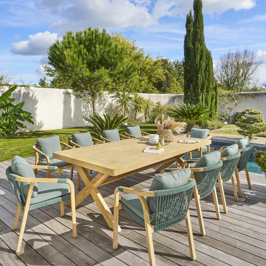 Tavolo Da Giardino In Rattan E Legno Di Acacia - 190x90x75 Cm - Nero, Resistente Alle Intemperie, Multiuso Per Esterno, Balcone E Sala Da Pranzo - 3