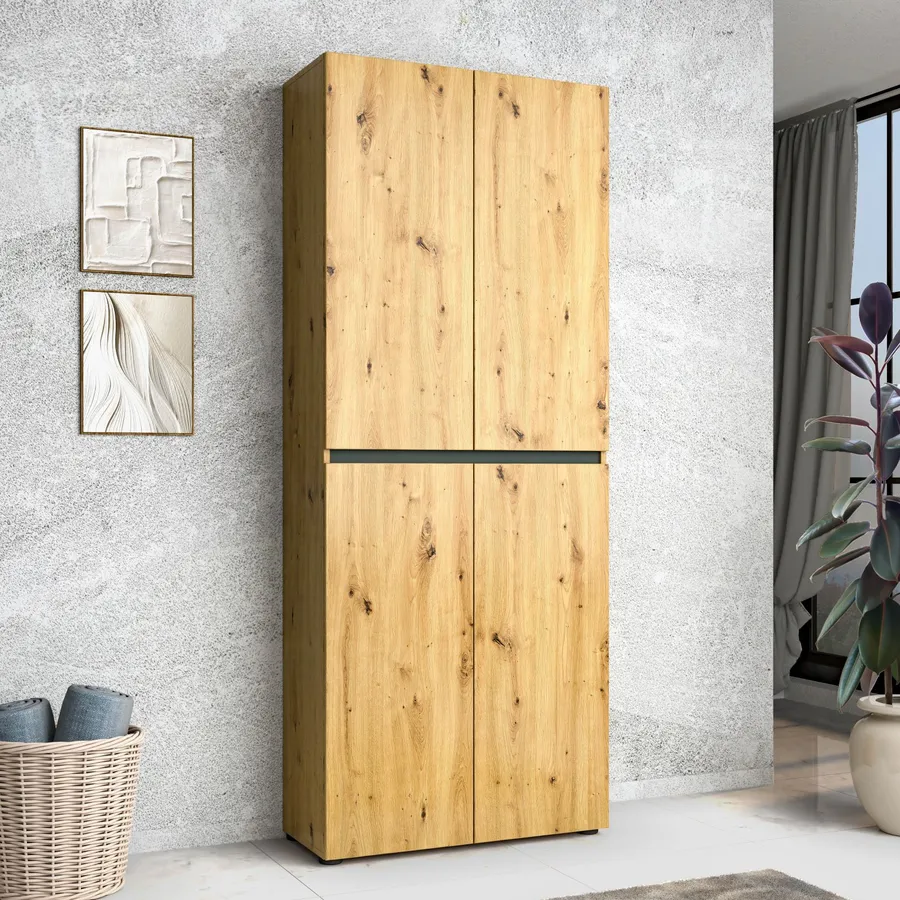 Scarpiera 104x47h cm in legno cashmere e rovere con ripiano e anta