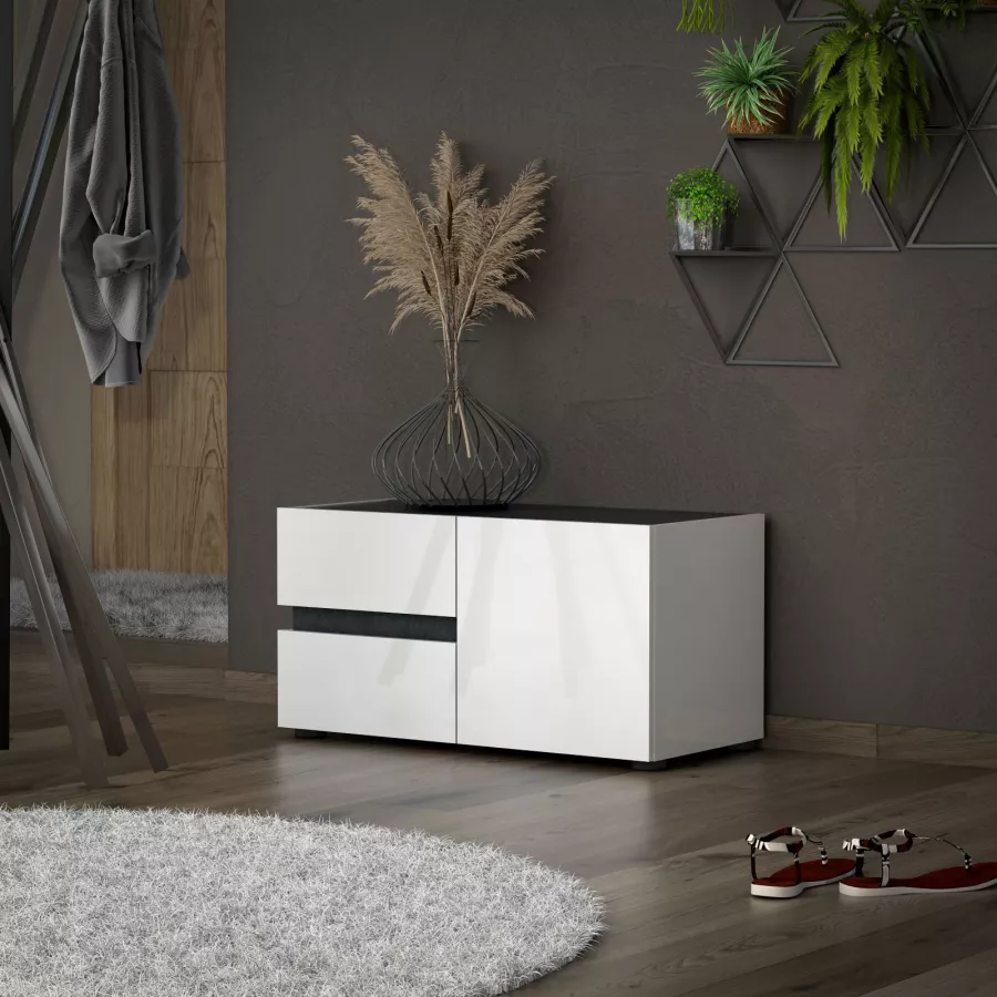 Scarpiera Moderna 80x24x118 Cm - Con Cassetti E Ante, Gambe In Metallo Dorato - Per Ingresso E Camera - Foto 3