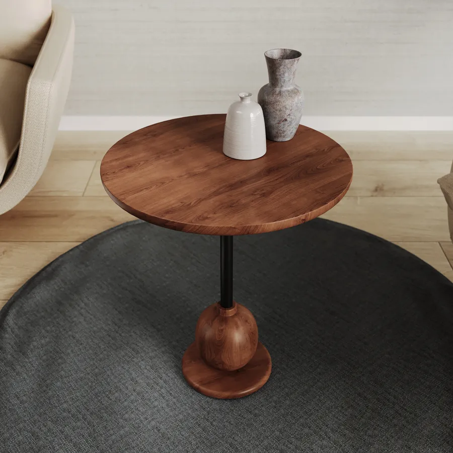 Tavolino rotondo a 3 livelli in metallo nero e legno di abete HelloShop26