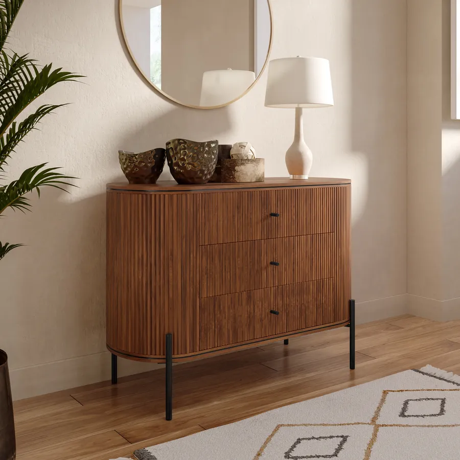 Cassettiera In Legno Massello Di Mango Scuro - 80x40x100 Cm, Boho-chic