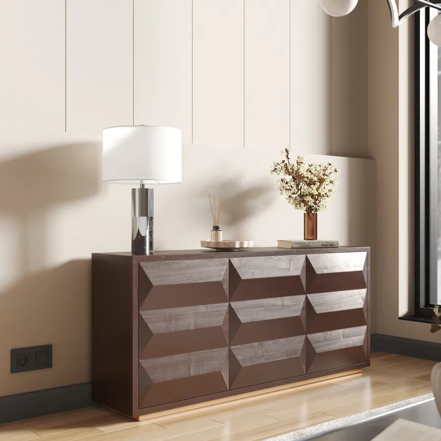 Mobile Da Bar Sahana In Legno Di Mango - 4 Ante, 85x40x123 Cm, Con Portabicchieri E Cassetto - Foto 7