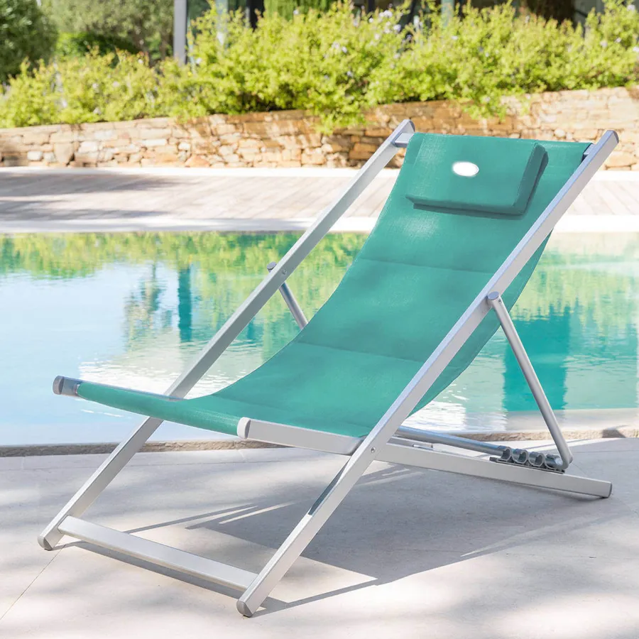 Sedia sdraio da spiaggia in alluminio con poggiatesta imbottito Tart