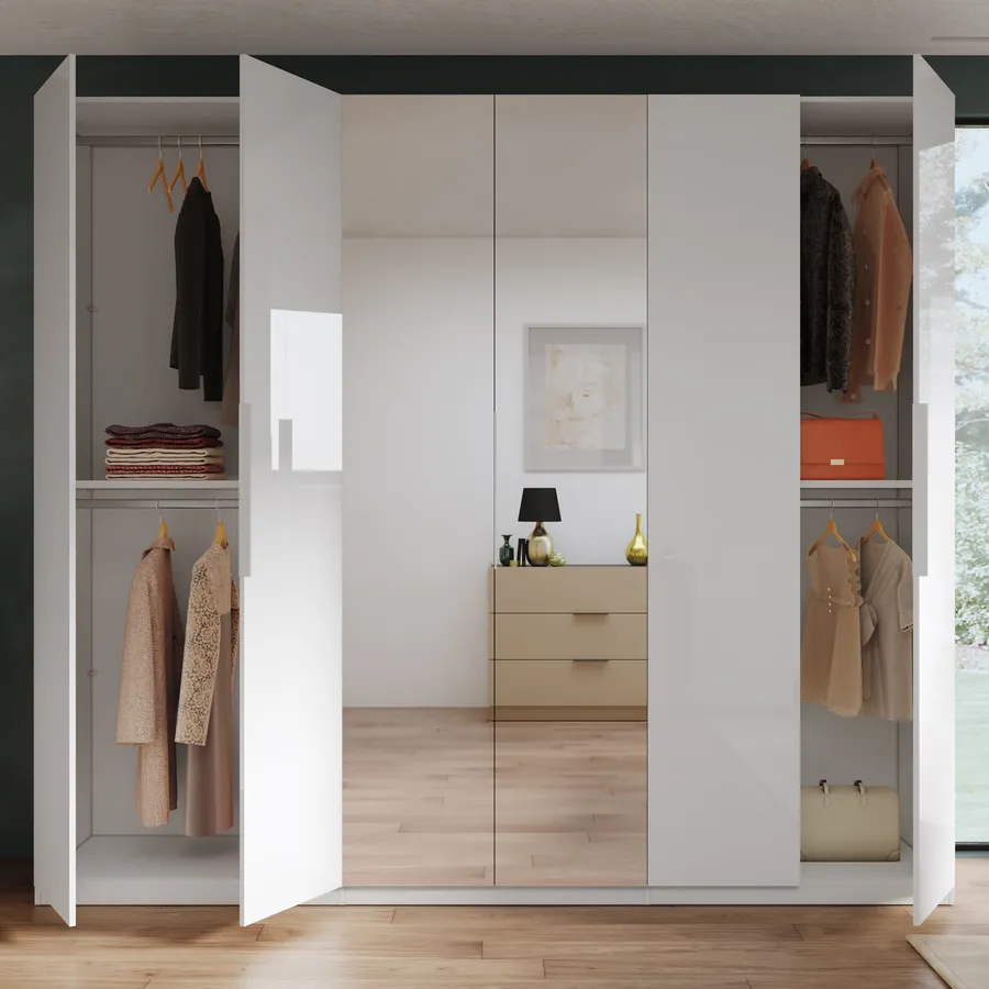 Armadio Con Specchio Antares 6 Ante - Bianco, 163x46.5x200.5 Cm, Guardaroba Con Cassetti - Foto 6