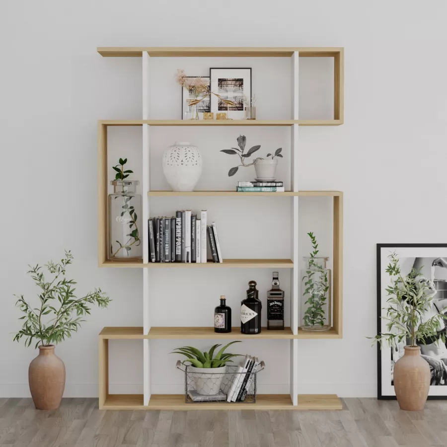FATORRI Libreria Bassa Con Cassetto – Stile Industriale, Legno Rovere Bianco E Metallo, 75x32x80 Cm, Robustissima, Per Soggiorno E Ingresso