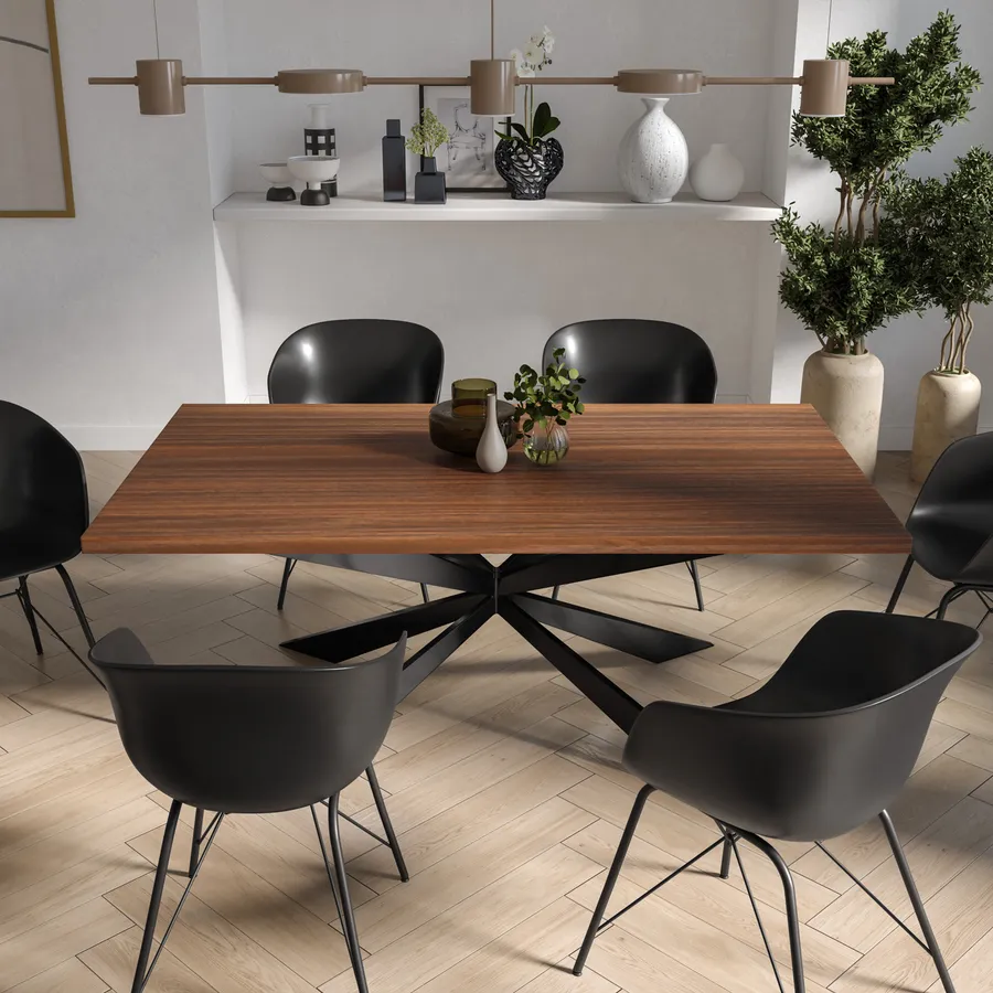 Tavolo Da Pranzo Rettangolare 80x140 Cm – Design Rovere E Nero Con Gambe Incrociate In Ferro, MDF E Metallo, Carico 130 Kg, Montaggio Richiesto