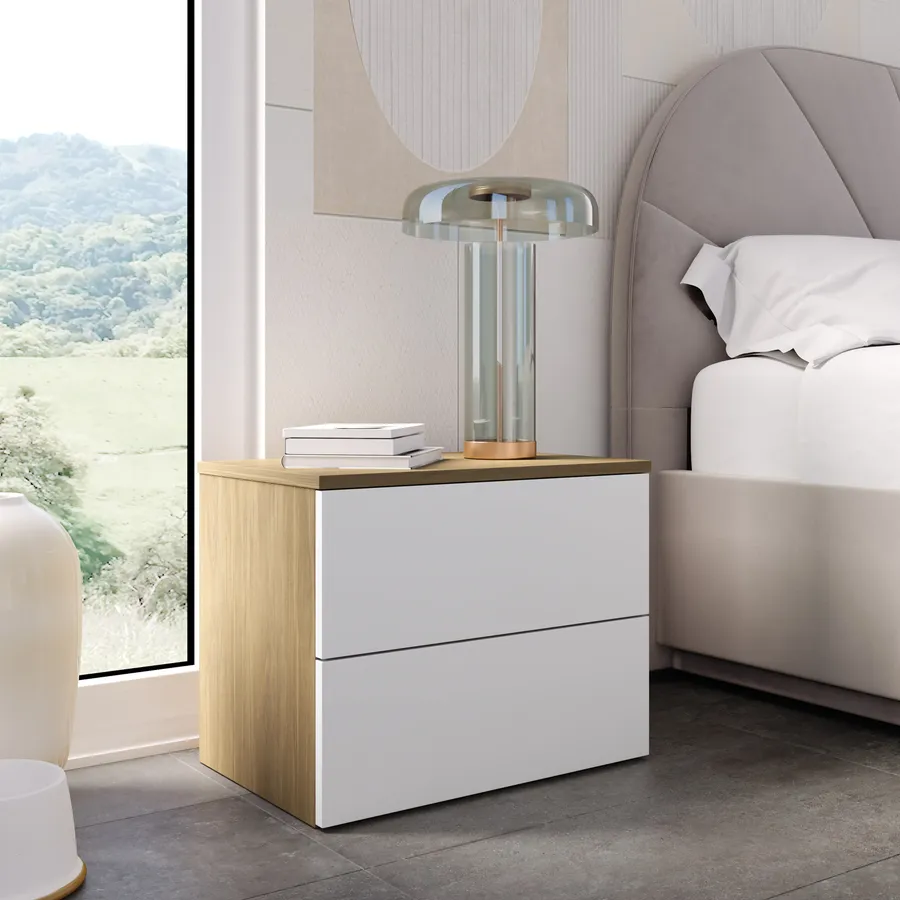 Comodino 45x49h cm legno bianco e rovere con 2 cassetti - Aubin