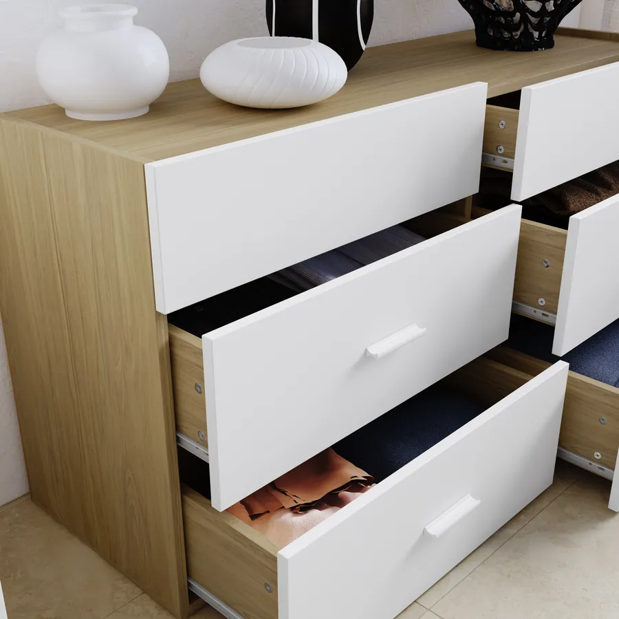 Soweiz Cassettiera 6 Cassetti Moderna – Comò Per Camera Da Letto E Soggiorno, Bianco Con Piedini In Metallo, H75xL120xP40 Cm - 3