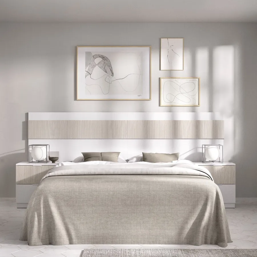 Letto matrimoniale 160x200 cm bianco ed effetto rovere cannettato