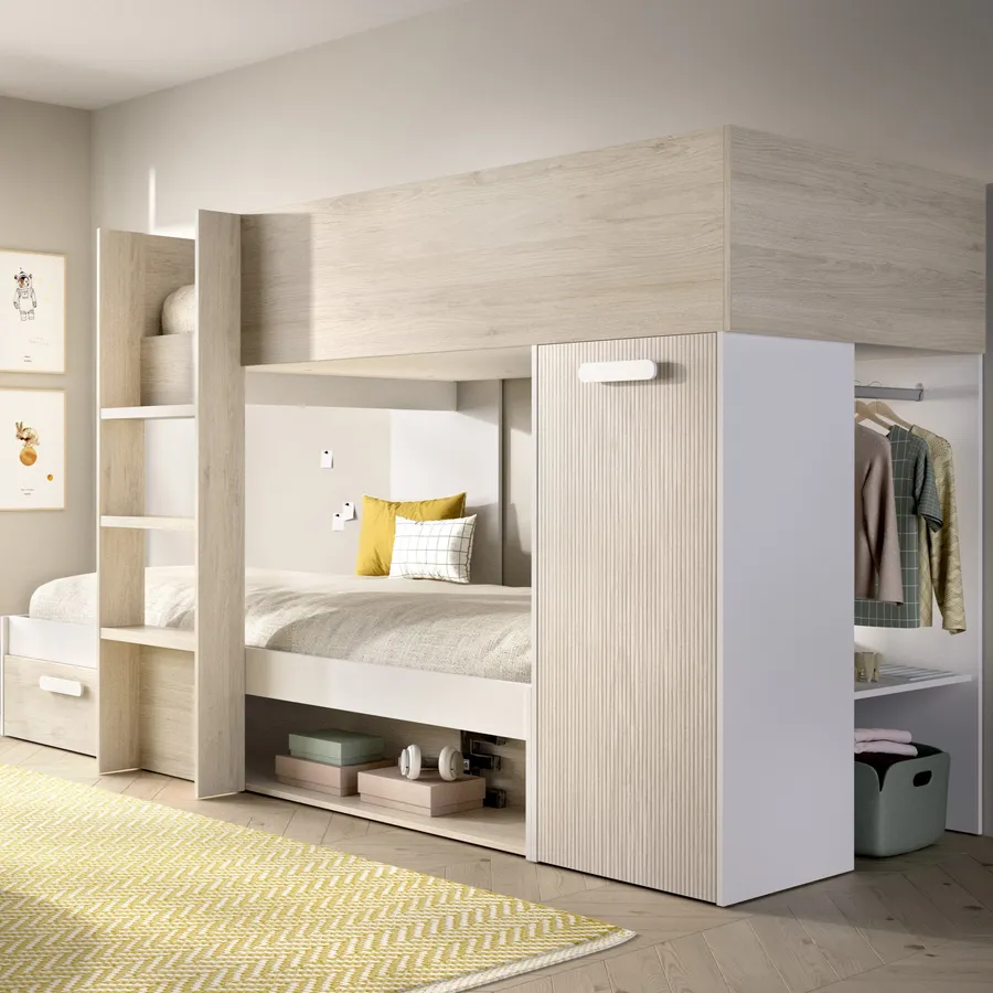 Letto a castello 246x112 cm bianco ed effetto rovere naturale e ...