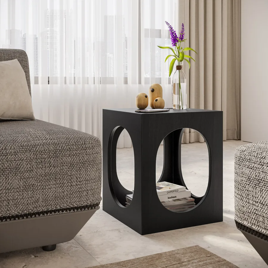 Tavolino Flora - Colore Nero, Design Moderno, Trattamenti Per Finestre Inclusi