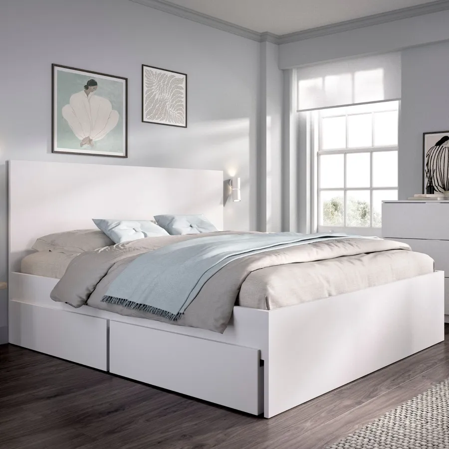 Letto matrimoniale 160x200 cm bianco con cassetti e testata Novak