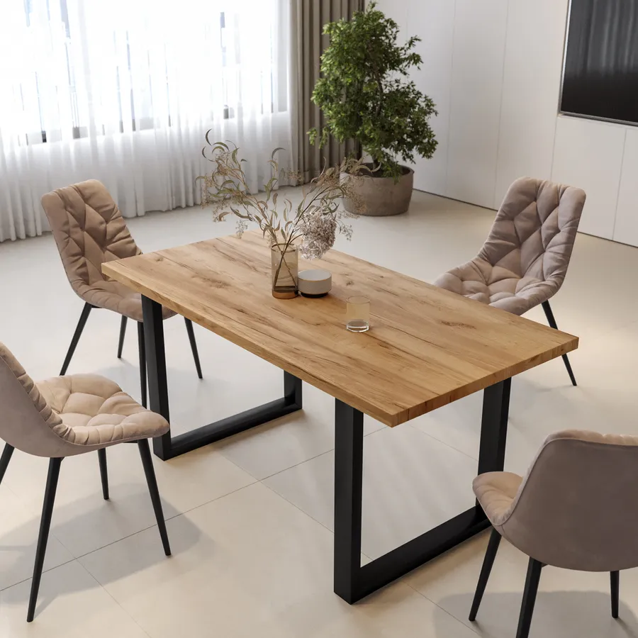 Tavolo da pranzo 160x80 cm top effetto rovere gold 38 mm e gambe a