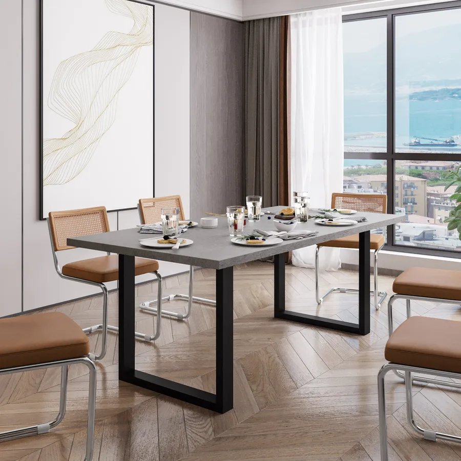 Tavolo Da Pranzo Rettangolare 120x60cm - Design Moderno Effetto Cemento, Gambe Acciaio - Foto 11