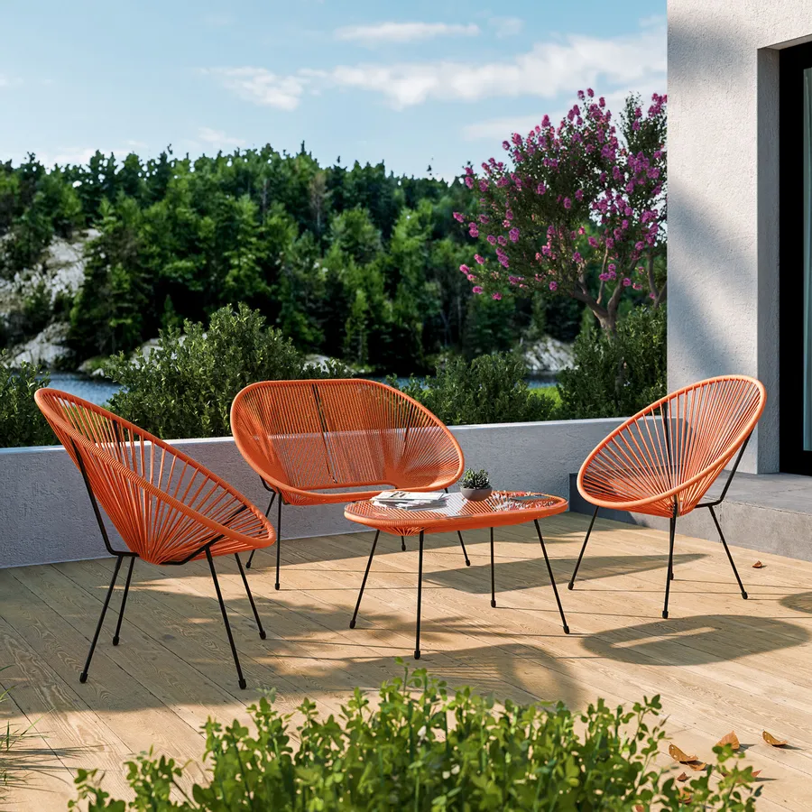 LIFERUN 5pcs Set Mobili da Giardino in Rattan,Rattan Giardino Set,Lounge Set da Giardino,Divano in Polyrattan,Mobili da Giardino,Set di Divani in rattan con Cuscini e Tavolo in Vetro,per Terrazza,Giar