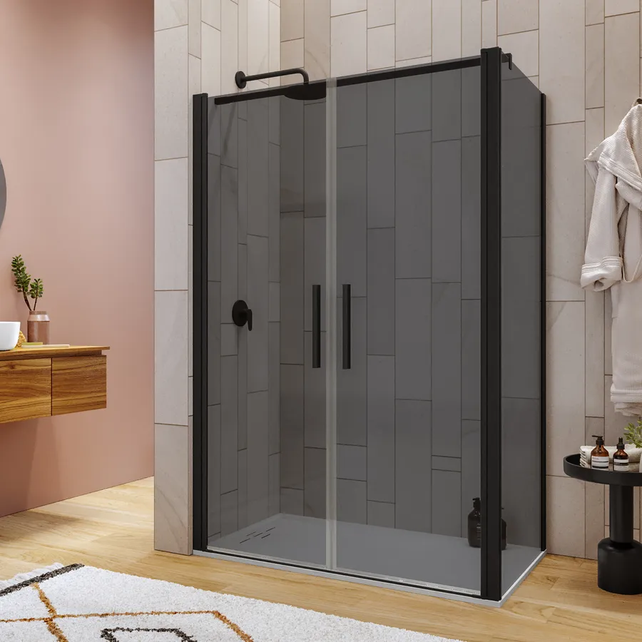 Box doccia 80x130 apertura saloon con vetro anticalcare fumè e profilo ...