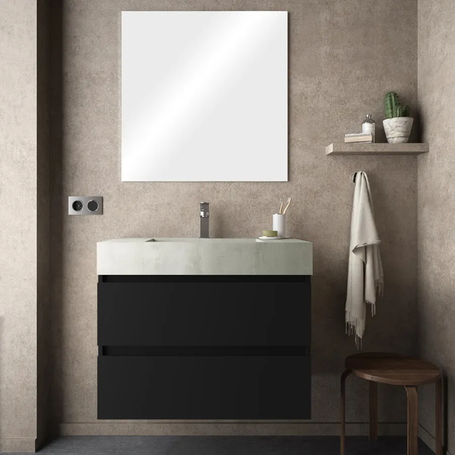 Mobile bagno sospeso 80 cm green satinato a due cassetti e lavabo con specchio - Medora