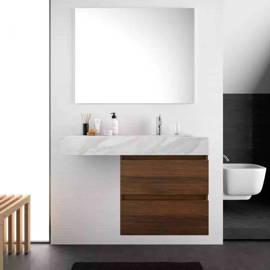 Set Mobile Bagno Oslo Con Specchio 13Casa - 80x45x64 Cm In Melamina, Design Moderno E Pratico