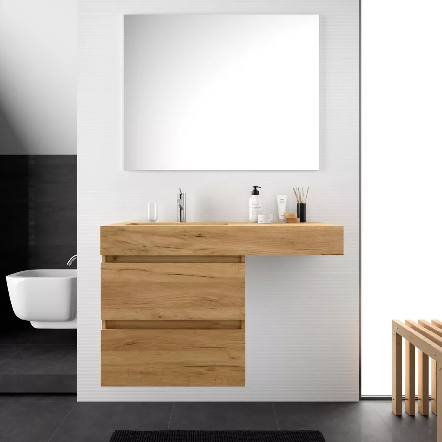 Mobile Bagno Sospeso Cm Rovere Africa E Lavabo Sx Con Specchio Jalama