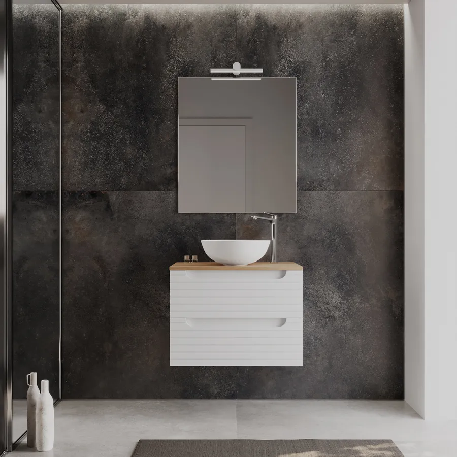 ARKITMOBEL Mobile Bagno Sospeso 80 Cm Con Cassetto E Specchio – Finitura Rovere Alaska – Modello Cotton – Completo E Moderno