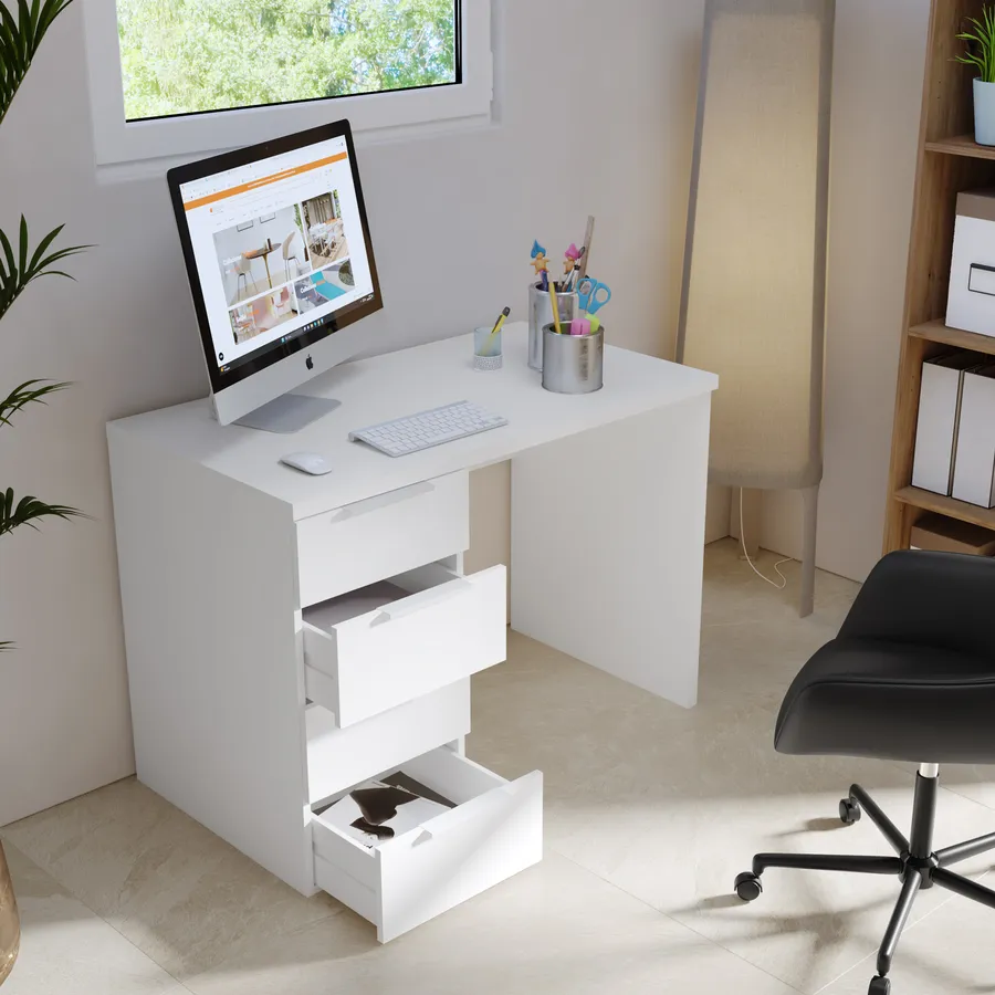 Scrivania Ufficio ESPRESSO Bianca Con 4 Cassetti - 110x75,4x59,6 Cm, Made In Italy, Ecologica - Foto 14