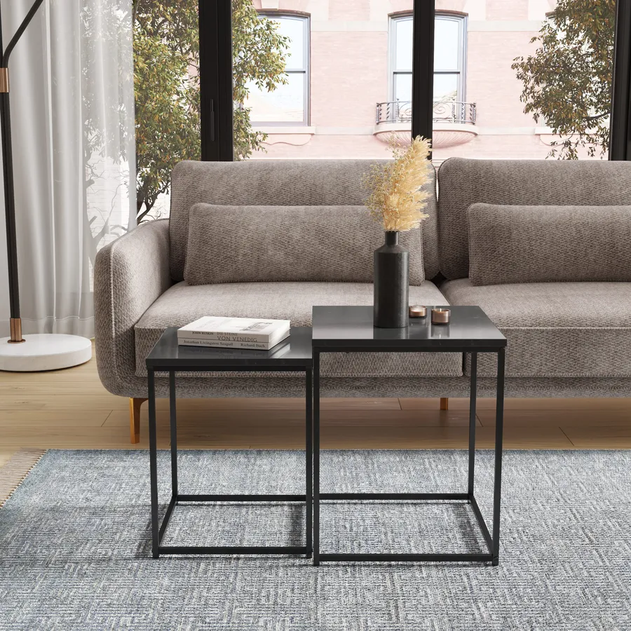 HOMCOM Set Di 2 Tavolini Da Salotto Impilabili Rotondi Con Vano Contenitore - Nero, Acciaio - Foto 6