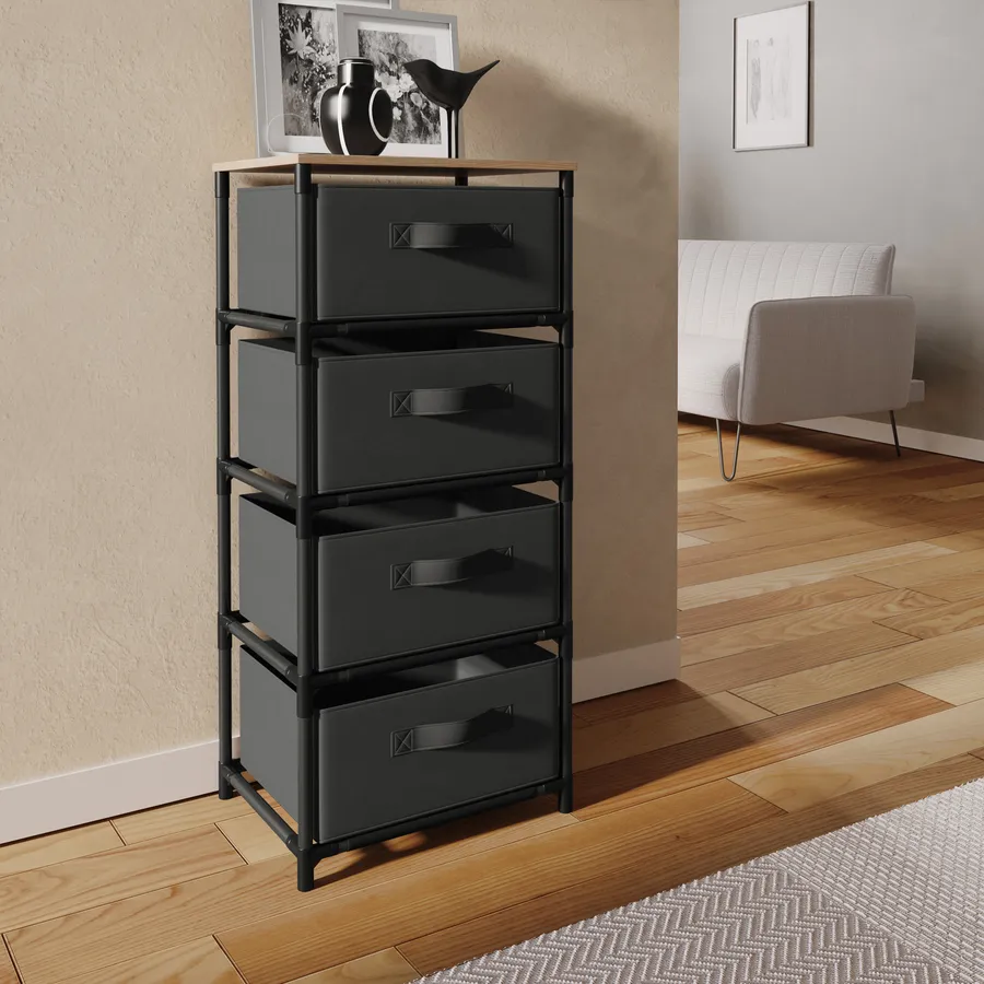 UEV Cassettiera 4 Cassetti, Coo Caera da Letto in Legno, aniglie e