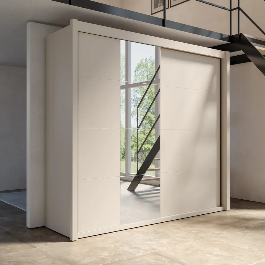 Armadio Scorrevoli 2 Ante Con Specchio Fajar - Legno Truciolare | 170x190x61 Cm | Bianco O Quercia Sonoma | Spazioso Per Camera Da Letto - Foto 7