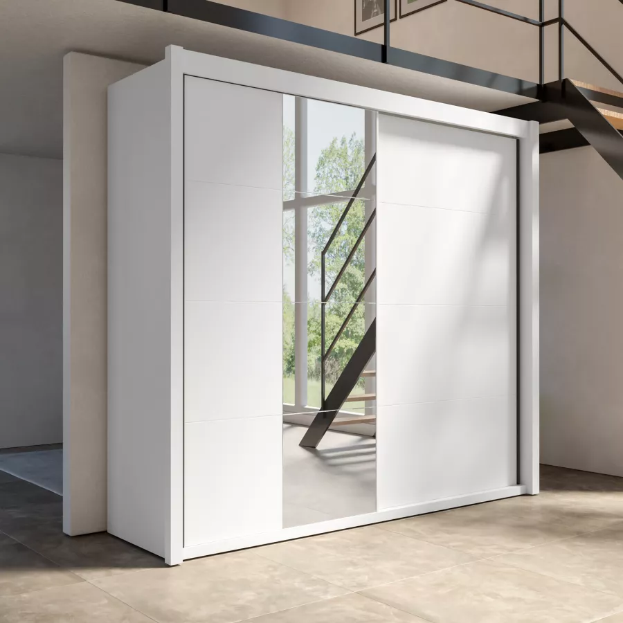 Armadio Cremona 2 Ante Con Specchio E Cassetti - Design Moderno In Quercia Artisan/Nero