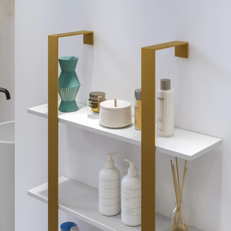 Mobiletto Portaoggetti Sopra WC Meadaro | Bianco 63x21x172 Cm | Con Ripiano Regolabile E Ante | Organizer Da Bagno