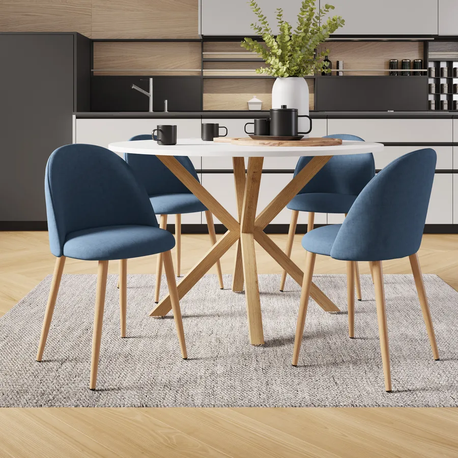 Set sedie in tessuto blu e gambe in metallo effetto legno Kubir