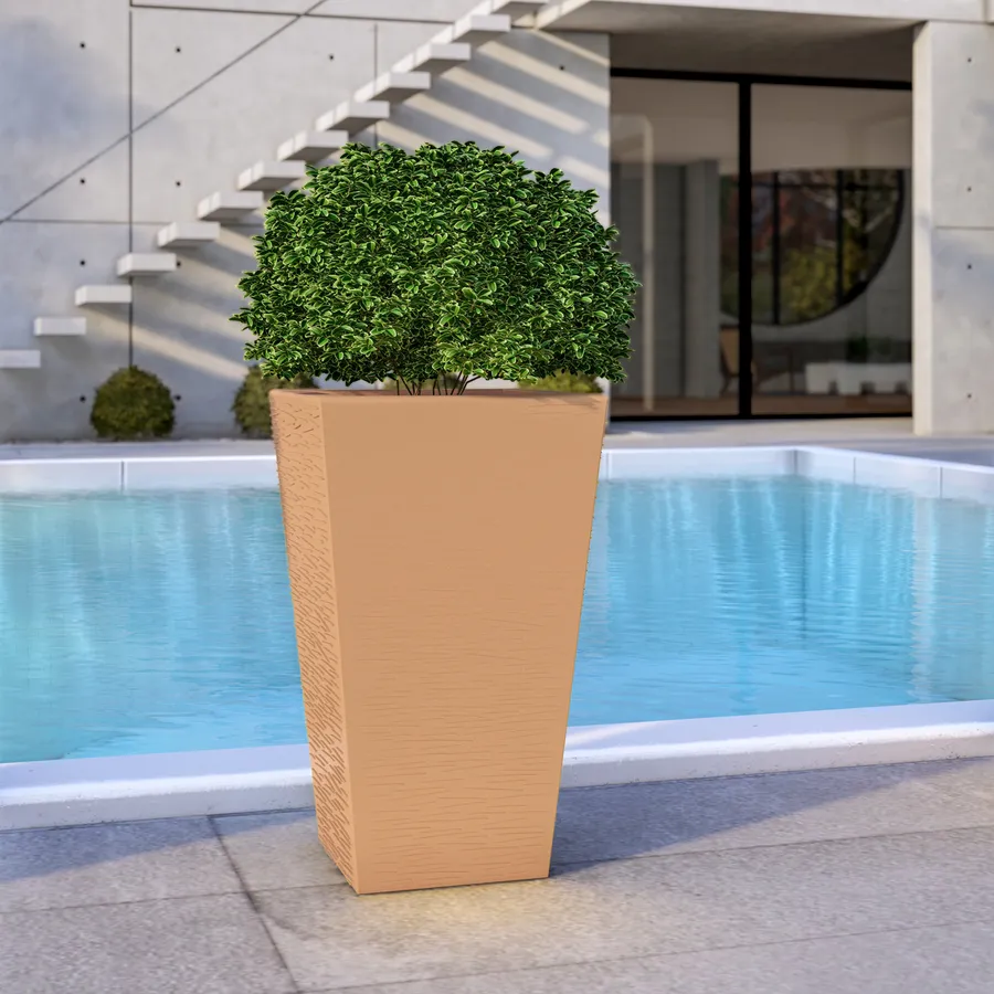 Vaso da esterno rustico rotondo 49 cm in polietilene giallo - Solyta
