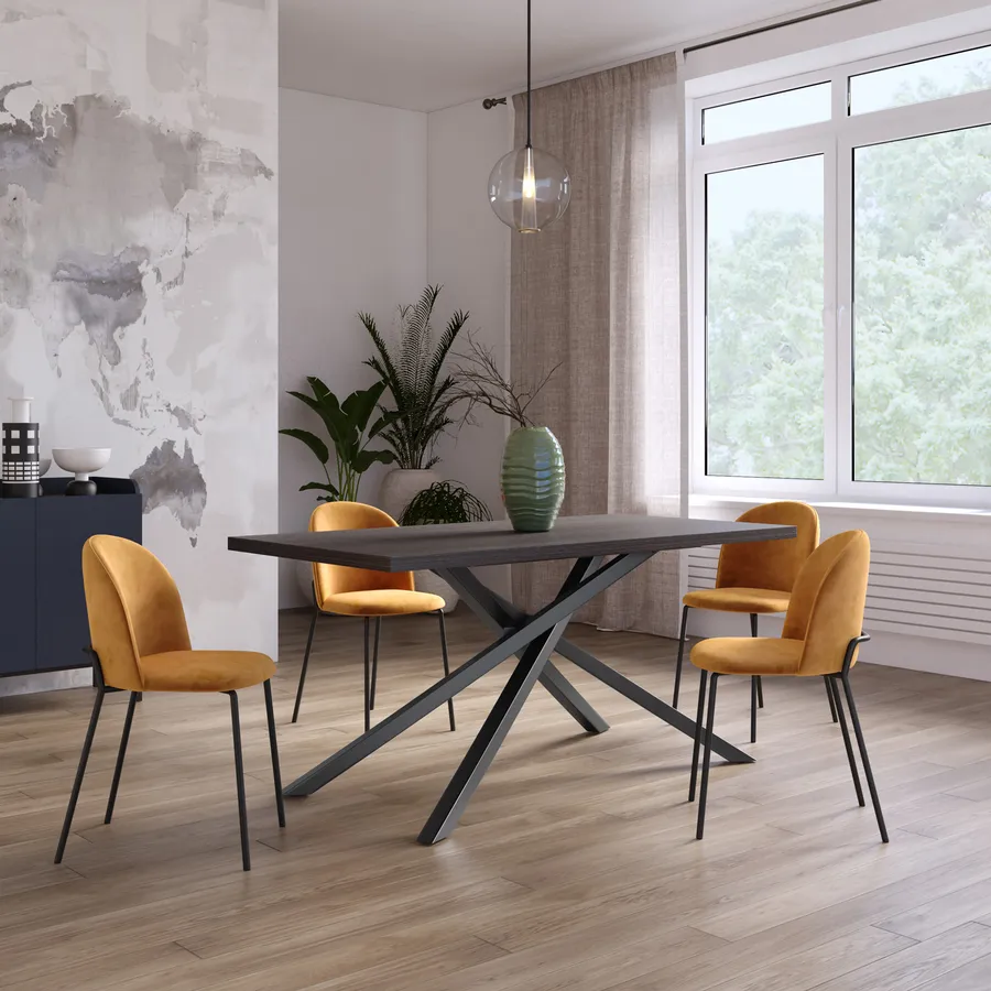 Tavolo Da Pranzo Rettangolare 80x140 Cm – Design Rovere E Nero Con Gambe Incrociate In Ferro, MDF E Metallo, Carico 130 Kg, Montaggio Richiesto