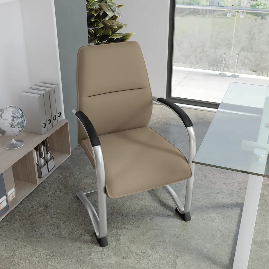 VS Venta-stock Sedia direzionale da Ufficio Confort 2, Regolabile, in Pelle Sintetica, Taupe