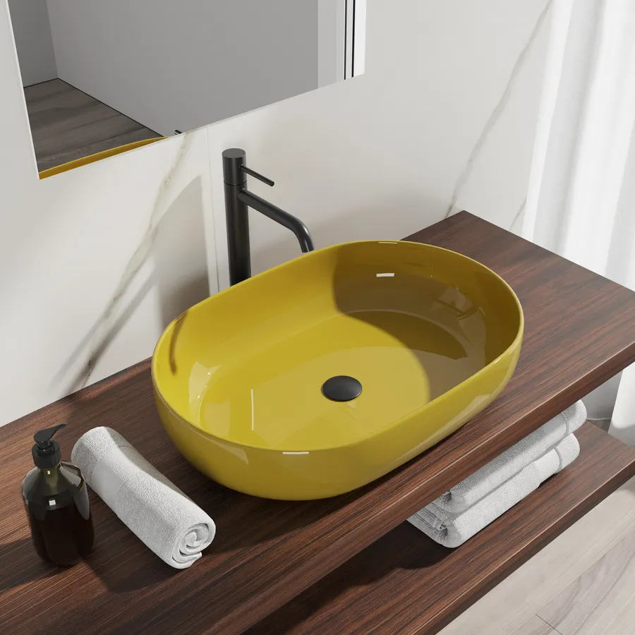 Lavabo Ovale In Ceramica Per Bagno - Dimensioni 49x35x13,5 Cm, Colore Bianco, Senza Rubinetto E Scarico