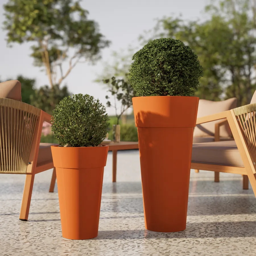 Set Di 3 Vasi Appesi Autoirriganti 21,1 Cm | Con Catena E Foro Di Drenaggio | Design Vimini Per Interni Ed Esterni (Arancione) - 2