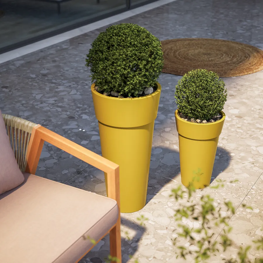 Vaso In Ceramica Botle 'Amsterdam' Con Sottovaso – Rotondo Smaltato, Foro Drenaggio (giallo, H12cm, D13cm) - 2